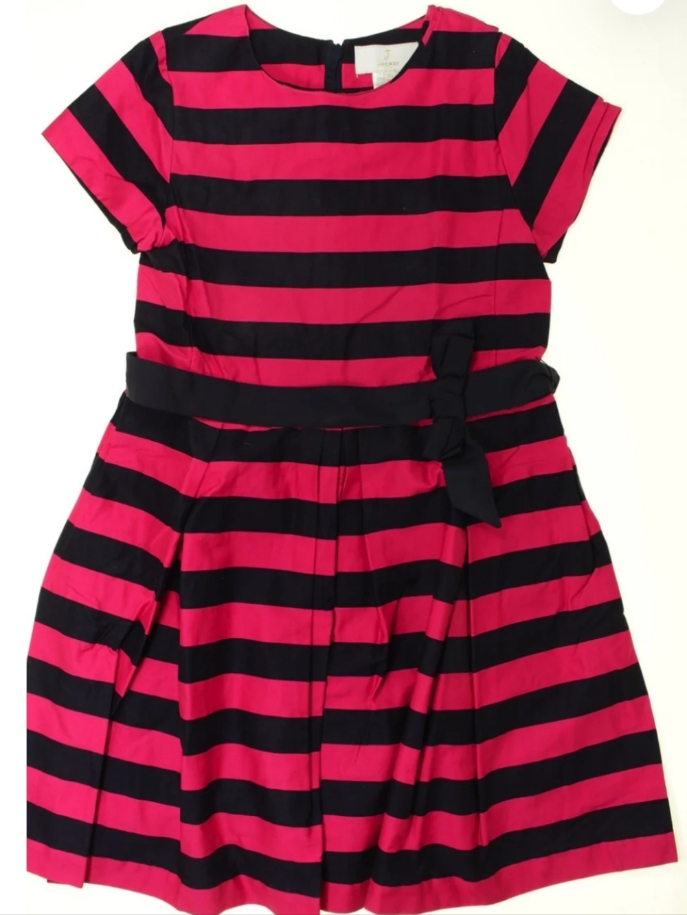 Jacadi Hot Pink and Blue Striped Fit-and-Flare Dress 4Y